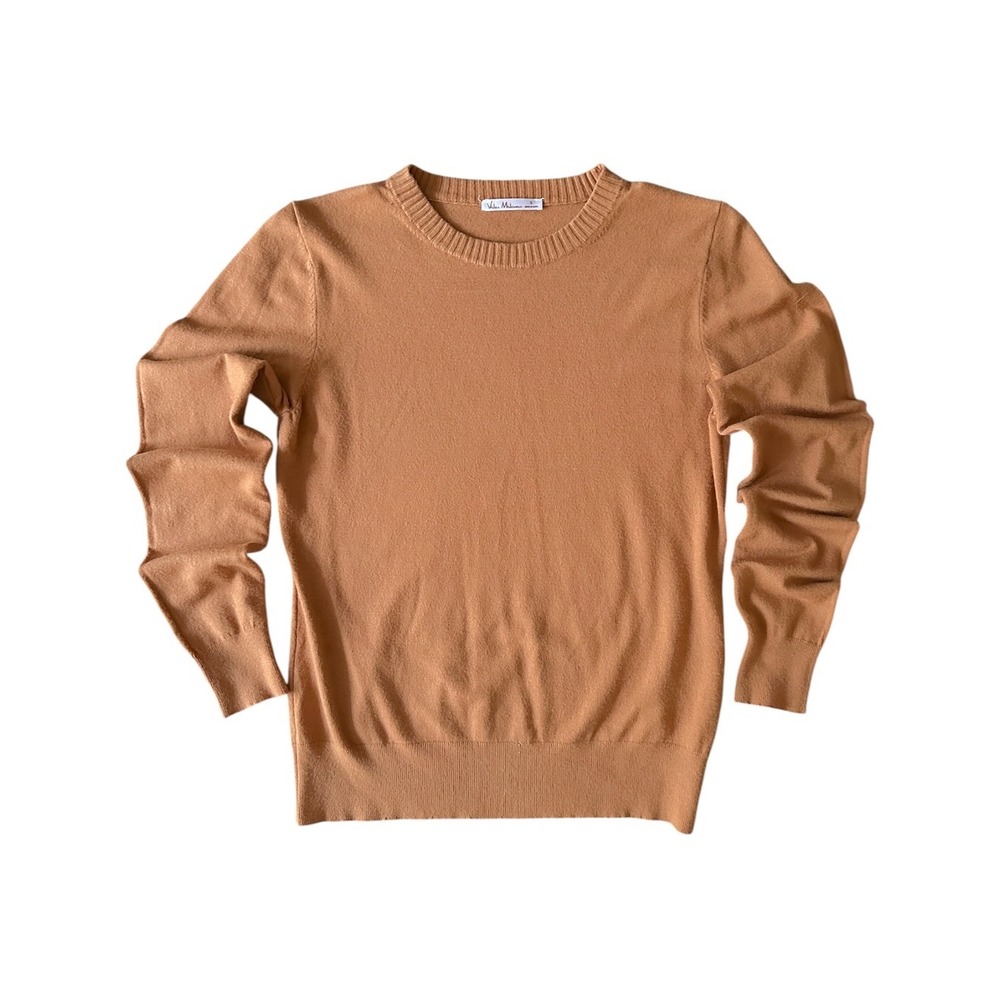 Vila Milano Crewneck Sweater Women Small Tan Camel Knit Long Sleeve Minimalist